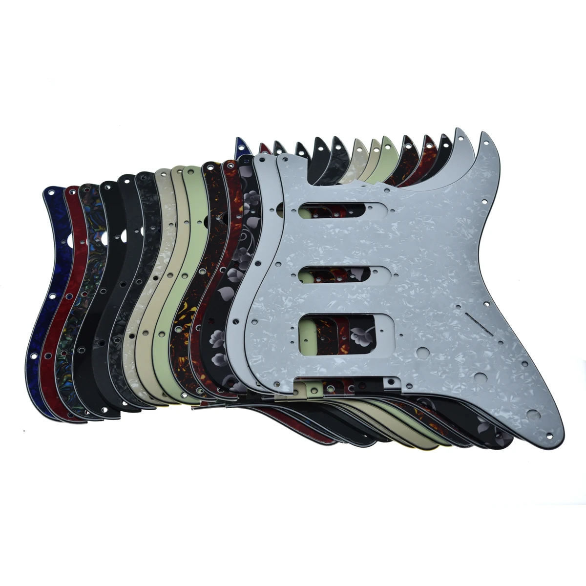 

KAISH 11 Hole Modern Strat HSS Pickguard 3-Screw Round Corner Humbucking Pickup Mounting American FD for Strat