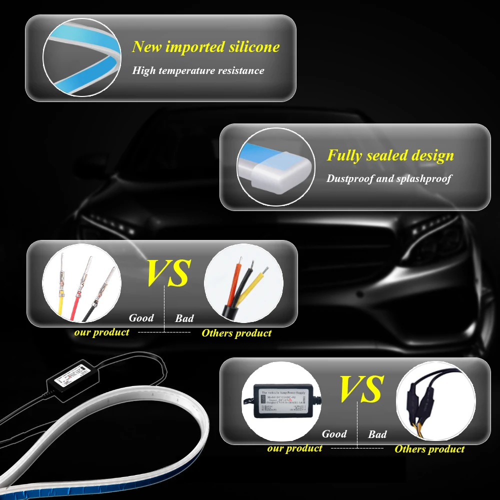 2 шт. желтый струящийся ультра-тонкий дневной ходовой свет с поворотным сигналом