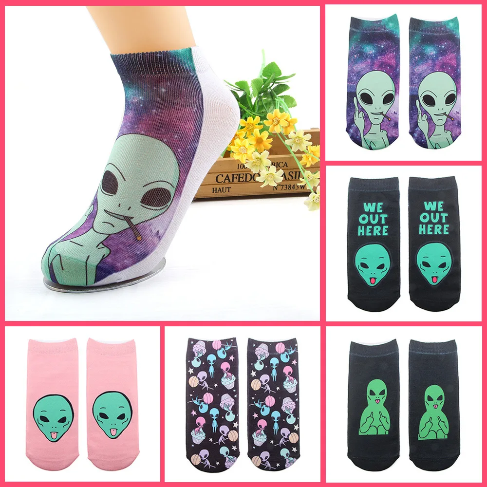 Summer Fall Funny Alien Boat Socks With Print Mori Girl Women's Cotton Designer Trendyol Happy Socks Christmas Gifts Cute Things