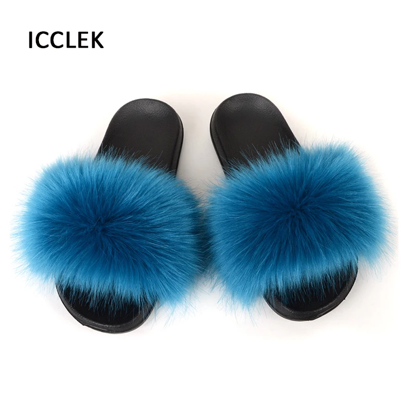 

Furry Fox Fur Slides Women Imitation Faux Fur Slippers Woman Indoor Shoes Plush Flip Flops Sandals Ladies Summer House Slippers