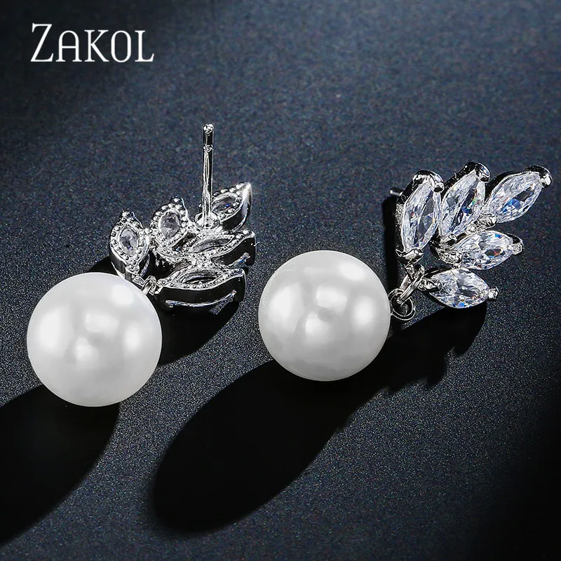 ZAKOL новые AAA CZ циркония и имитация жемчуга висячие серьги кулон ожерелье Набор