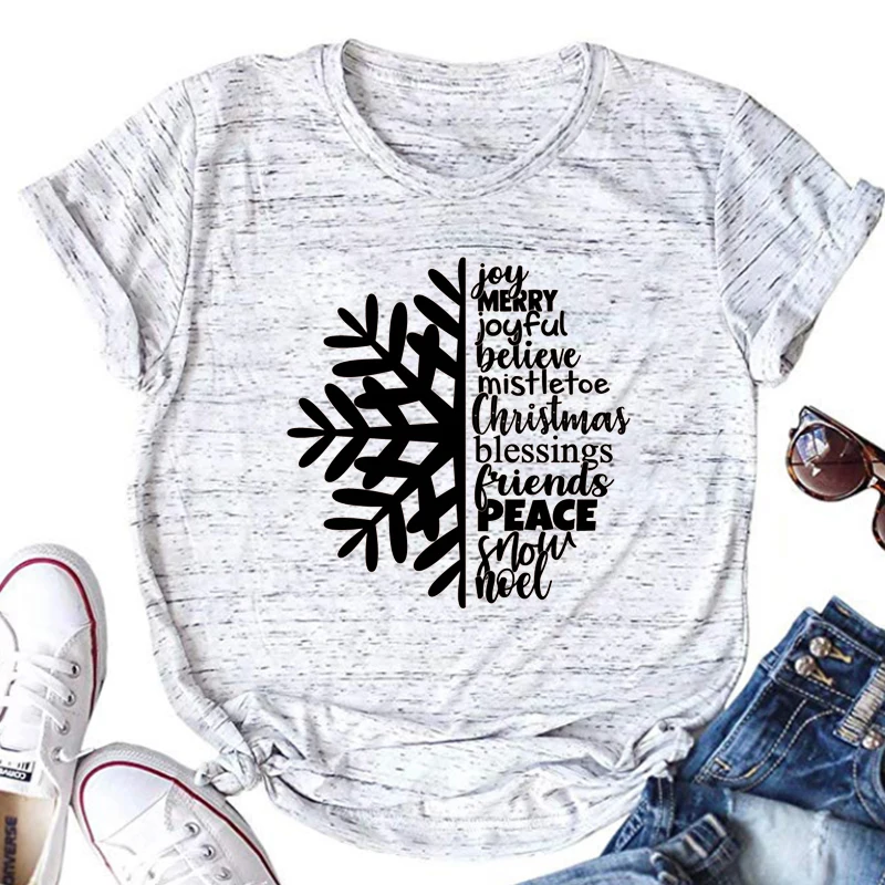 

Joy Merry Christmas Graphic T Shirts Joyful Believe Women Fashion Tops Christmas Blessing Oversized Tshirt Cotton 100% M