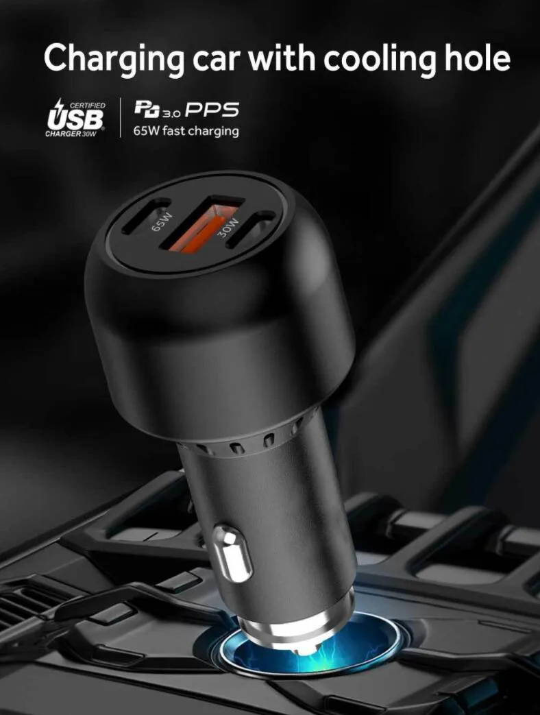 

95W USB C Car Charger,Cigarette lighter 3-Port PPS/PD 65W/45W/30W/20W QC3.0 18W for Samsung Xiaomi HUAWEI Iphone TYPE C Laptop