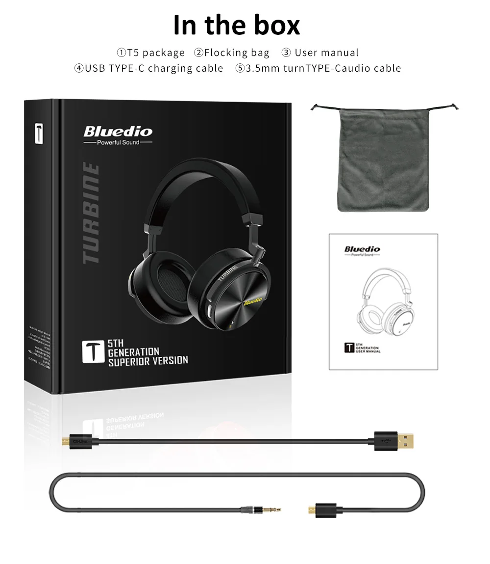 Bluedio T5S Беспроводные наушники с шумоподавлением, портативная гарнитура с микрофоном для телефонов и музыки
