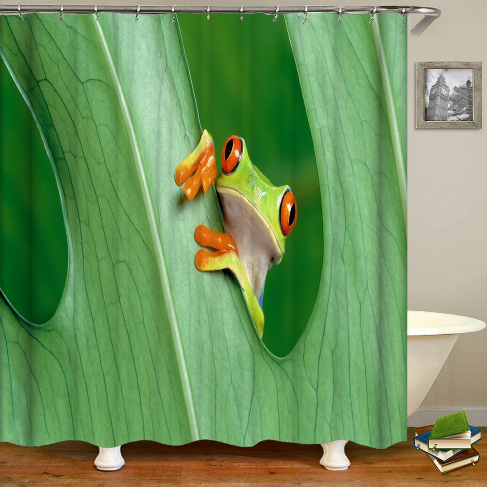 

3d Printing Green Frog Shower Curtain Bathroom Waterproof Bath Curtains With Hooks 180*180cm Polyester Cloth Bath Screen