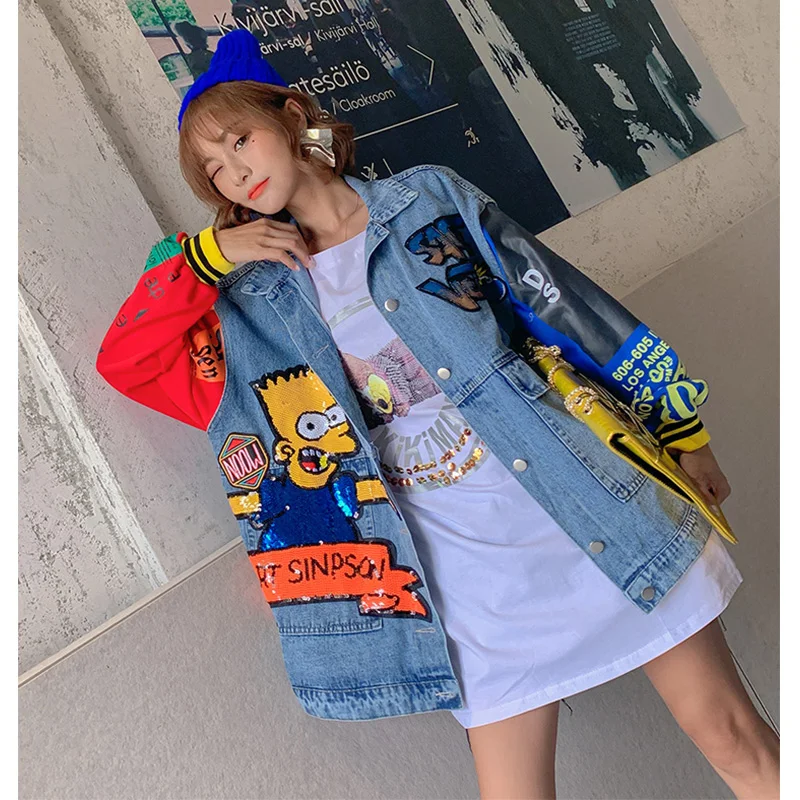 2021 Демисезонные женские джинсовые куртки с блестками | Женская одежда