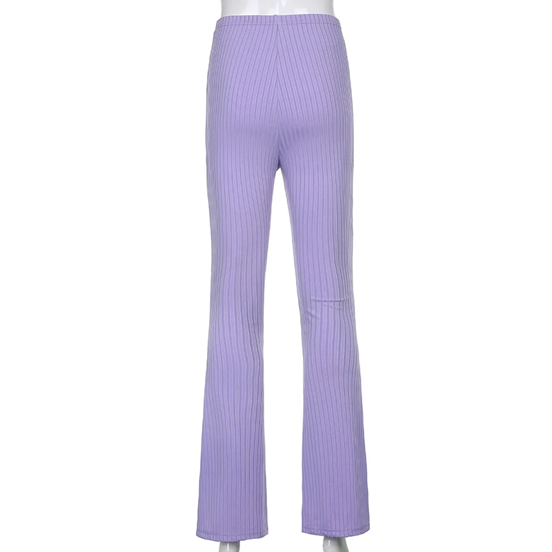 

Purple Ribbed Gothic Y2K Joggers Women Knitted Flare Pants Slim High Waist Aesthetic Trousers Female Vintage 90s Sweatpants