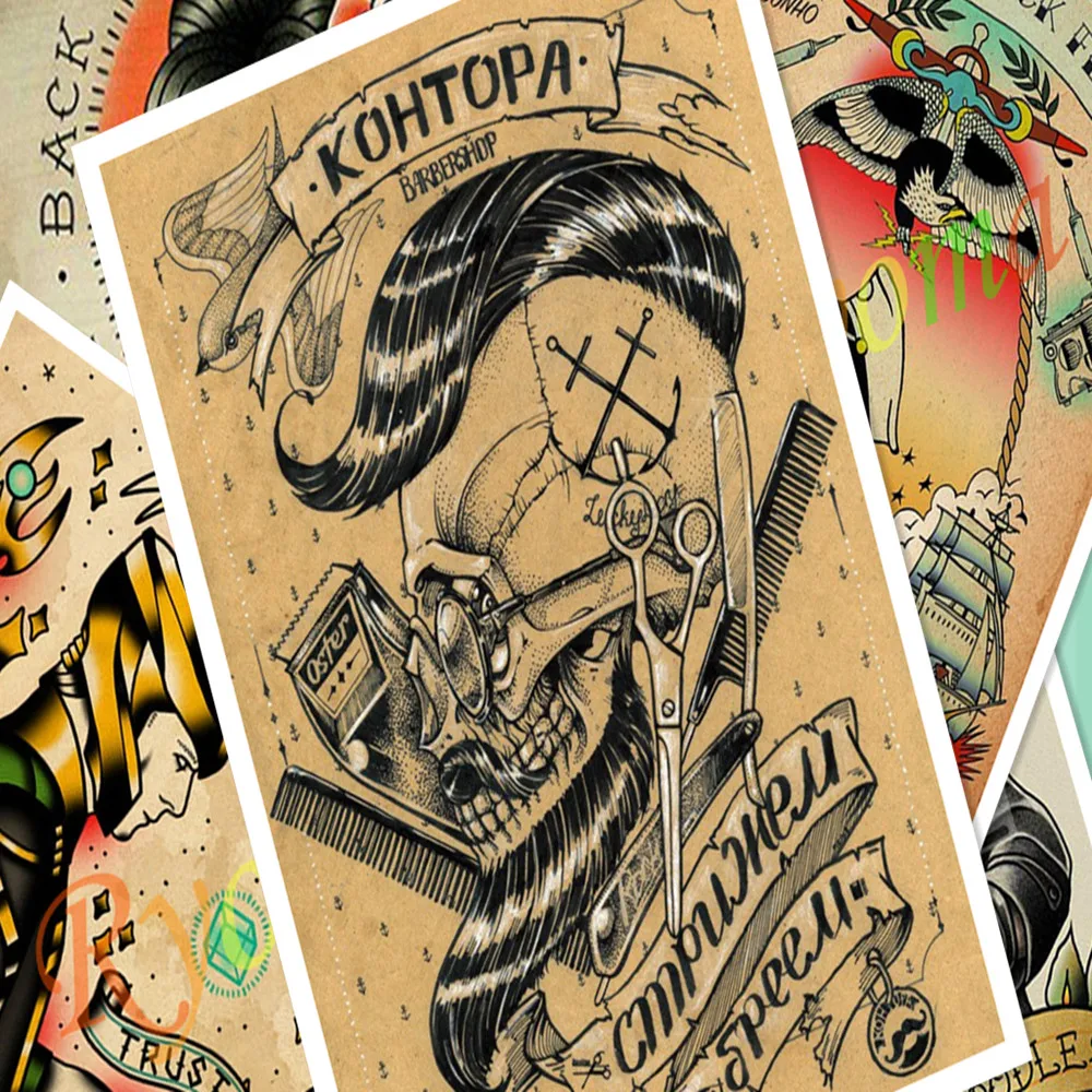 Ностальгический ретро крафт бумага постер креативный парикмахер татуировки HD