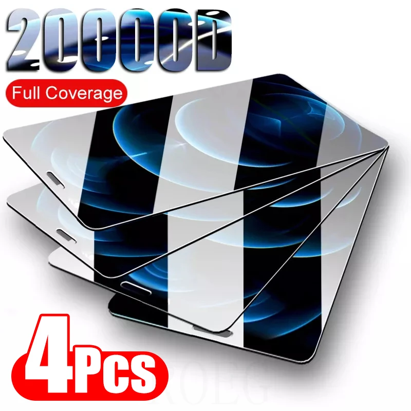 

4Pcs Full Coverage Tempered Glass For iPhone 11 12 13 Pro Mini Glass Screen Protector For iPhone 6 7 8 Plus X XS MAX XR Glass