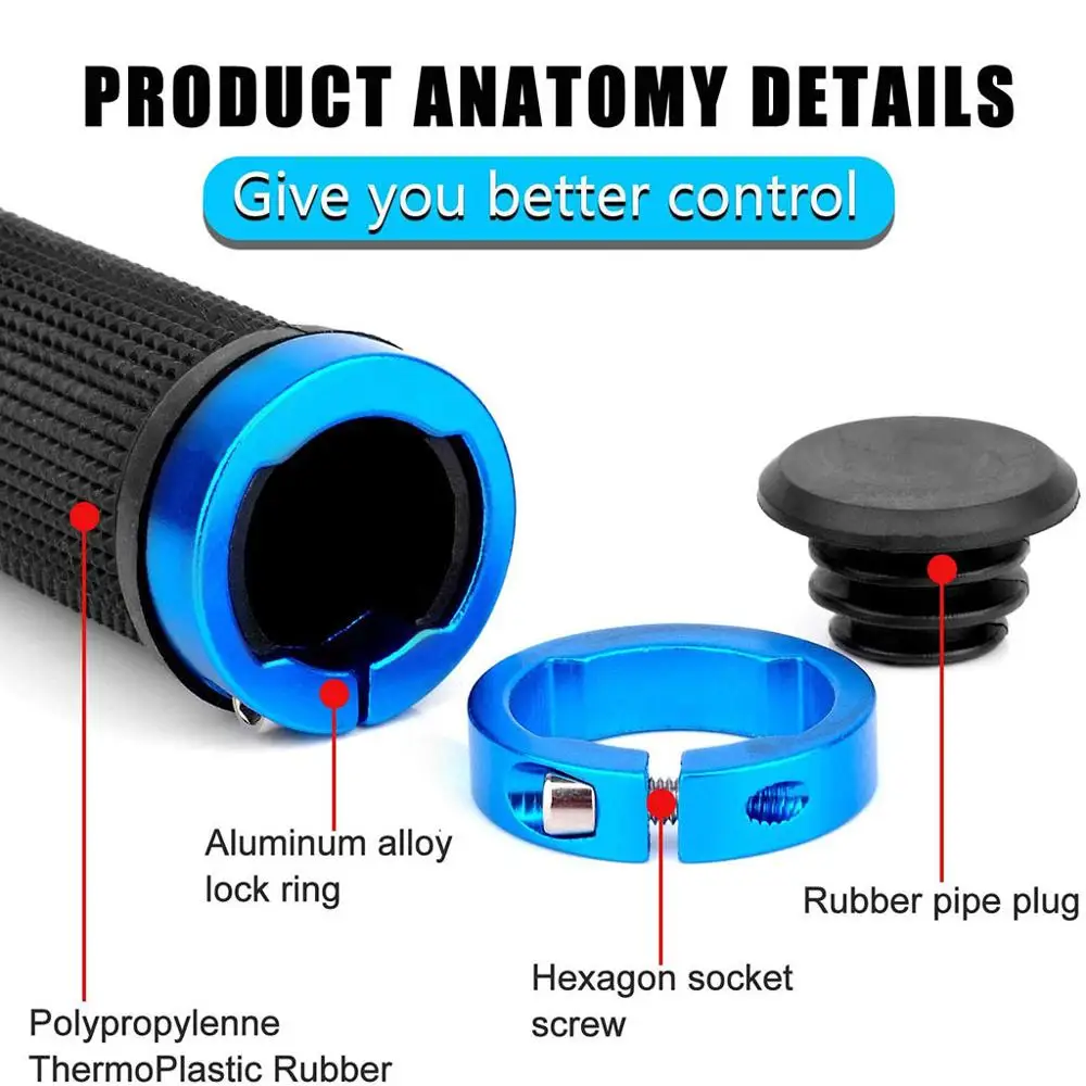 2 Pcs Cycling Handle Grip Bar End Durable Anti-slip Rubber Aluminum Alloy MTB Mountain road Bike Bicycle lock-on Handlebar Cover | Спорт и