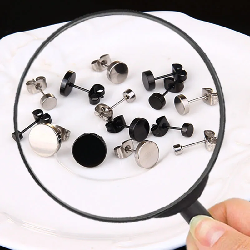 

Stainless Steel Ear Studs Earrings Black Silver Color Round Shaped Clasp Push Back Earrings for Women Men Jewelry Cool Gift
