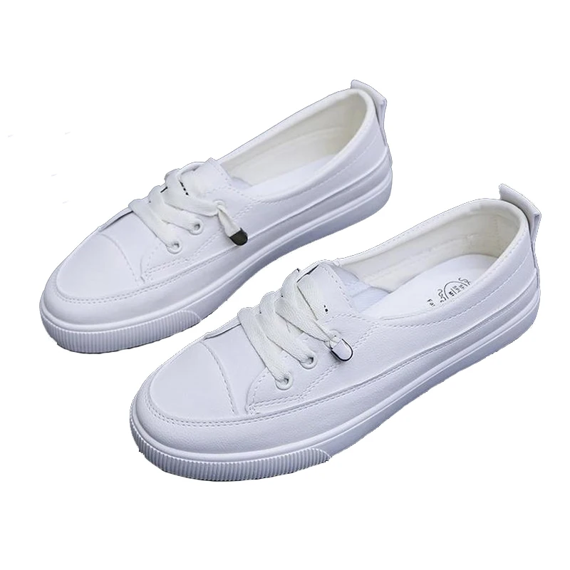

2020 Low platform sneakers women shoes female pu leather Walking sneakers Loafers White flat slip on vulcanize casual shoes