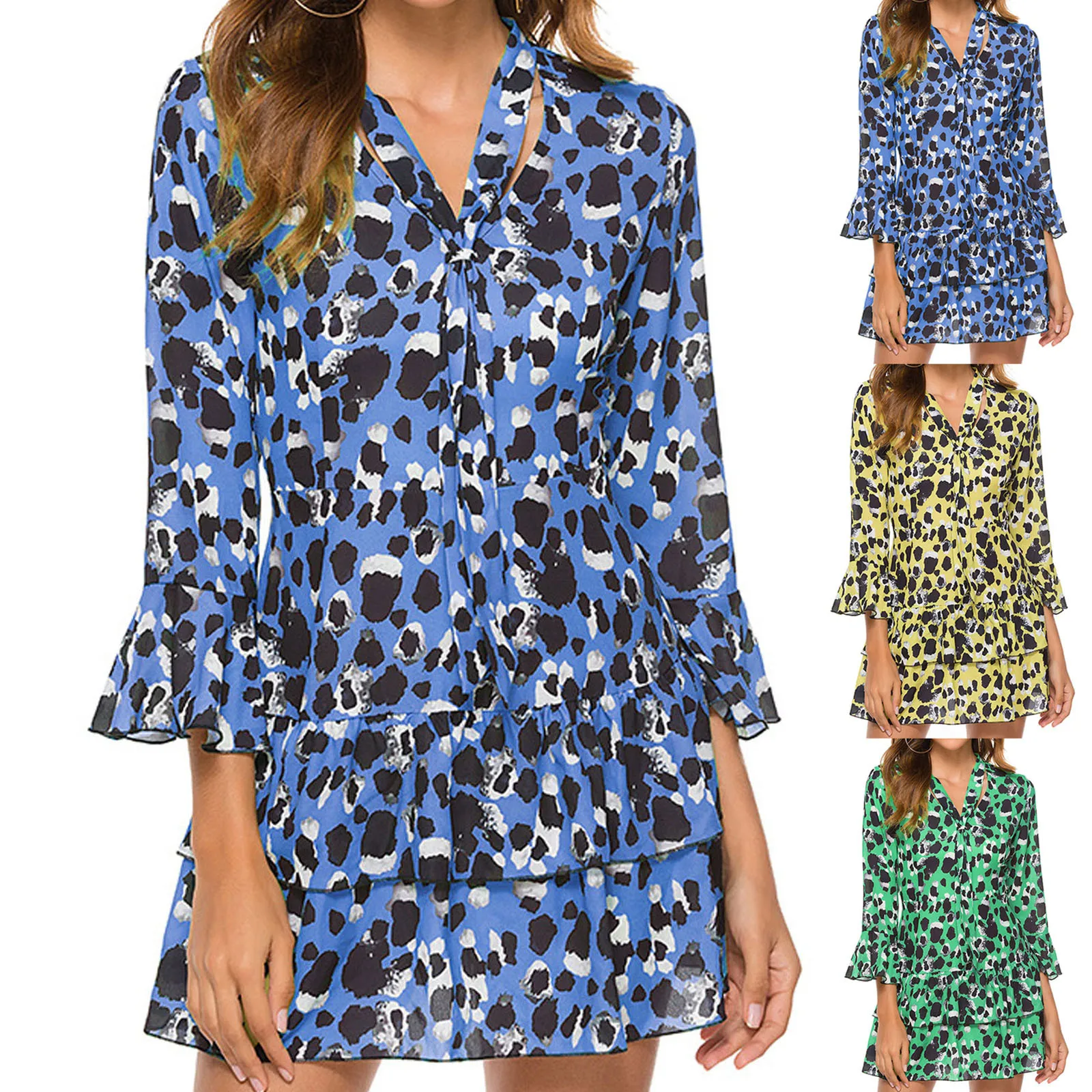 Модное повседневное женское платье Летнее цельное с принтом разноцветное