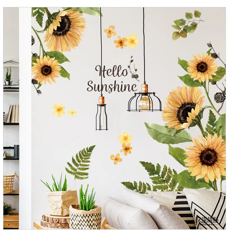 

Large Sunflower Wall Stickers Glass Decoration Posters PVC for Living Room Bedroom Flower Wall Decals Vintage Bathroom Decor