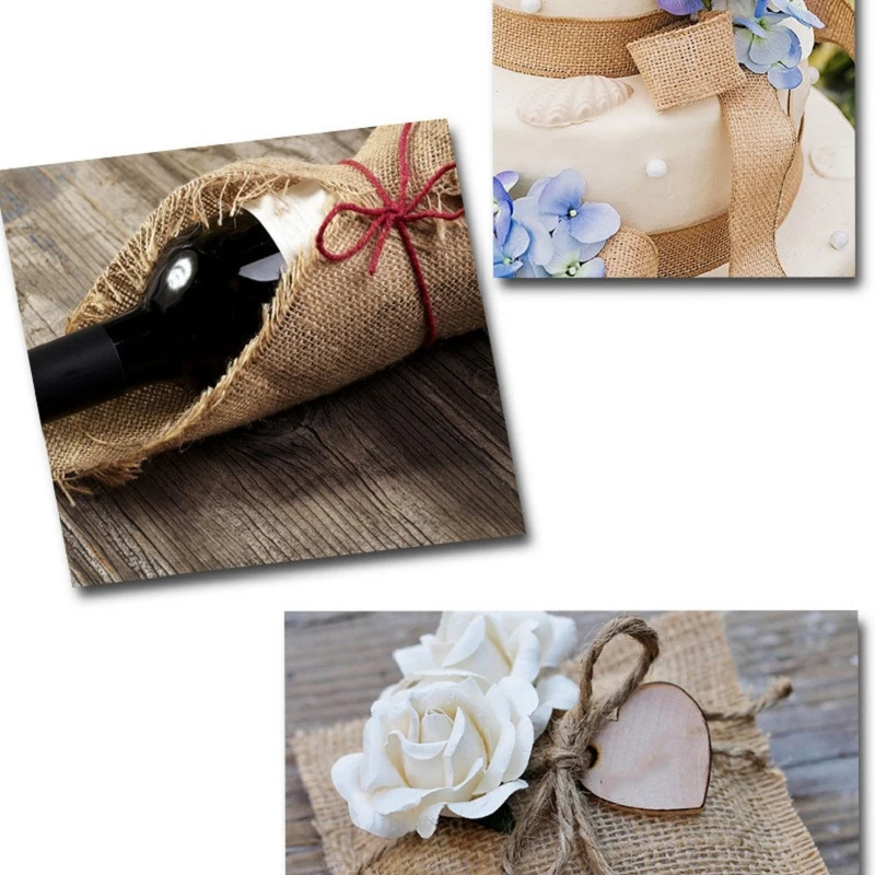 Top 6Pcs 2 м Натуральный Джут Мешковина Hessian ленты в рулонах стола флаг винтажные