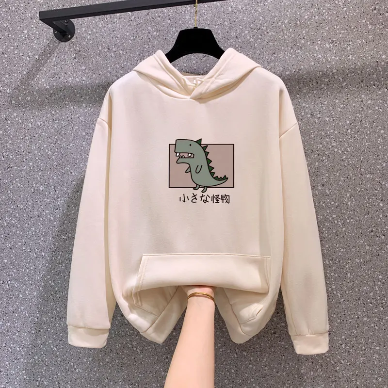 

Harajuku Lovely Cartoon Dinosaur Print Hoodies Women Men Casual Long Sleeve Loose Hooded Sweatshirt Hoody Pullover Couple Outfit