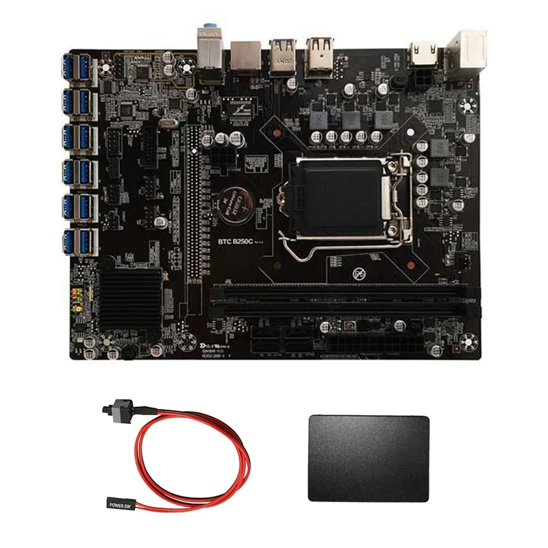 Материнская плата B250C для майнинга BTC с 120G SSD + кабель переключателя 12X PCIE на USB3.0