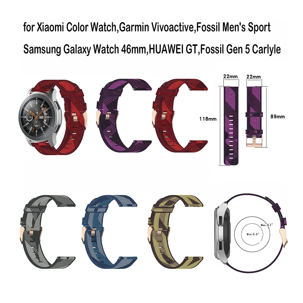 Тканый нейлоновый ремешок для наручных часов браслет 22 мм HUAWEI GT/Xiaomi цветные