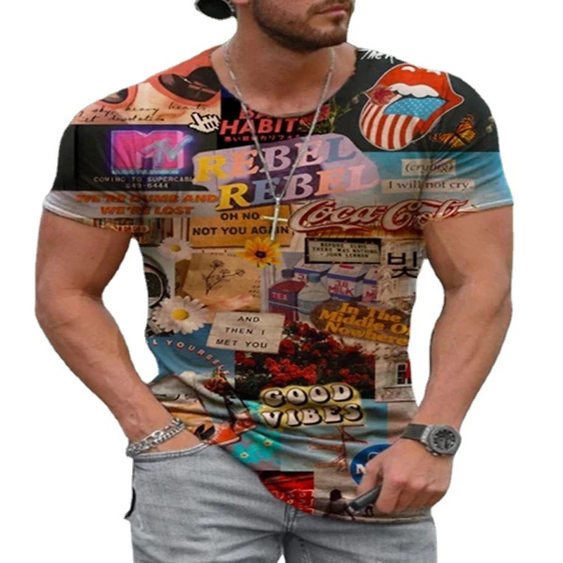 

Nice Summer Pop Men T-shirt Numbers Letters Simple 3D Print Loose Casual Short-sleeved T-shirt For Male Tops Fashion Clothes