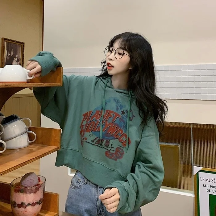 

Осенняя одежда с капюшоном, новинка, универсальная свободная одежда с мультяшным принтом