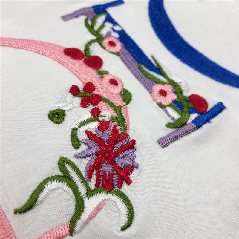 

Summer leisure brand cotton embroidered T-shirts for men and women couples letter flowers loose T-shirt tops women's pullovers
