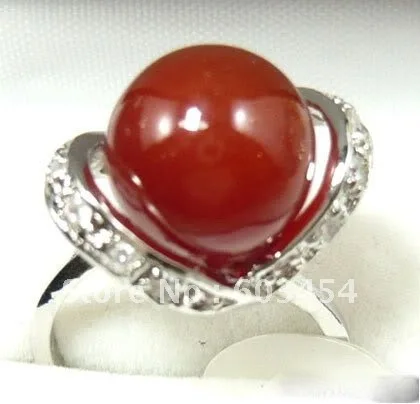 Красный агатовый нефритовый серебряное кольцо с кристаллом Размер: 7. 8.