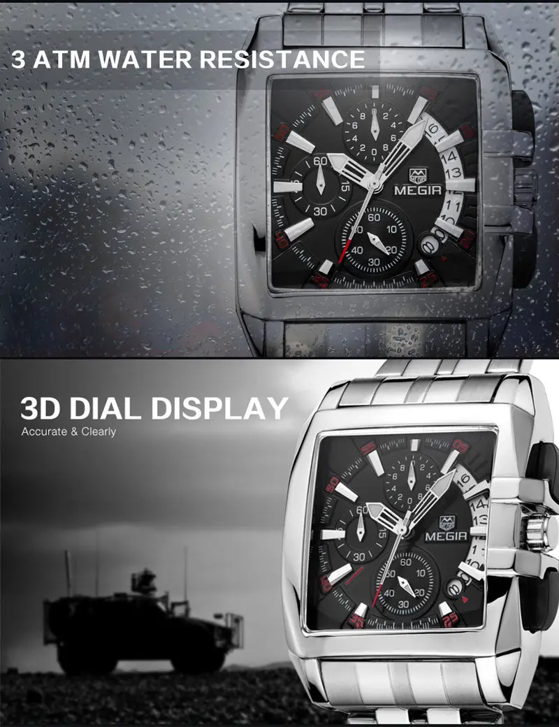 Мужские кварцевые часы MEGIR армейские с хронографом из стали деловые новинка 2018 |