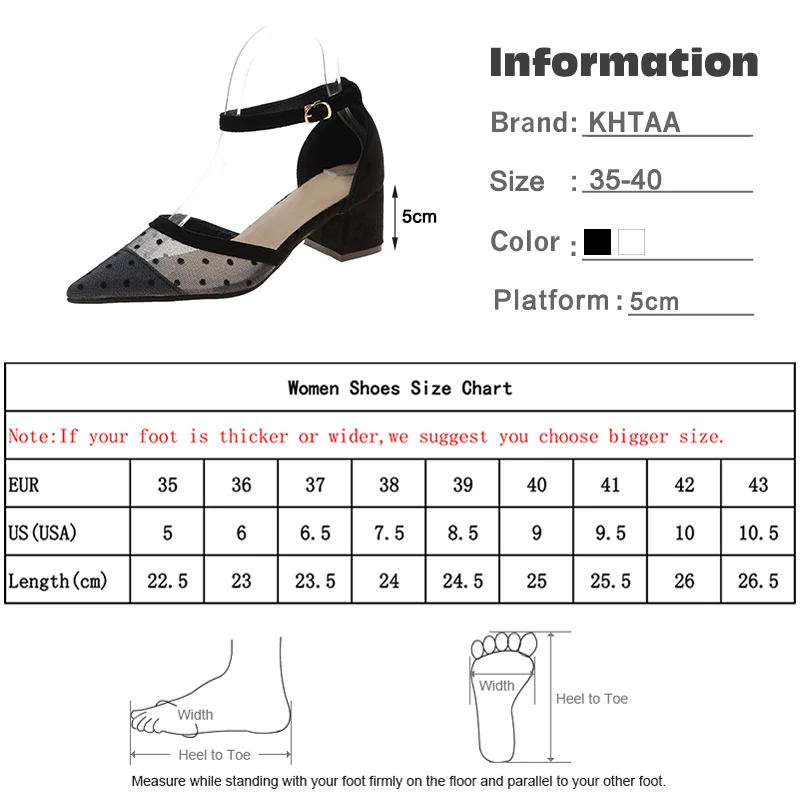 

Women Mesh Pointed Toe Pumps Female Polka Dot Shoes Ankle Buckle Strap Comfortable Breathable High Heel Casual Ladies Footwear