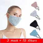 3pcs Fashion Cotton Sequin Mask Anti-Haze Shining Party Activated carbon Windproof Mouth muffle bacteria proof Flu Face masks