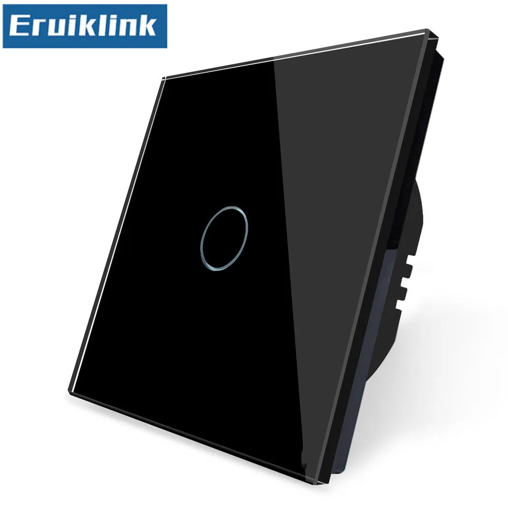 1gang Black Switch ЕС/Великобритания Стандартный настенный светильник переключатель, 1/2/3 местный 1 позиционный с украшением в виде кристаллов Стекло Панель 220V сенсорный выключатель не может быть с дистанционным управлением - Цвет: 1gang Black Switch