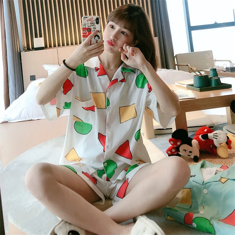 Spain Summer pijamas  Japanese Pyjamas Sleepwear Cotton Pajamas Women Pijamas Short Sleeve Homewear Anime Nightgown Party
