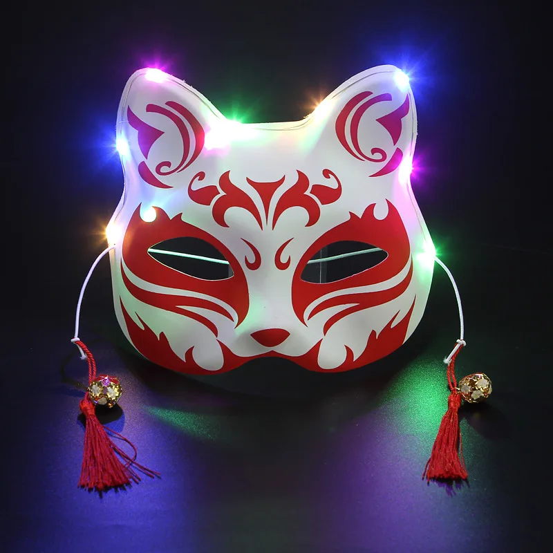 Светящаяся маска на половину лица с изображением красной вишни кота и лисы маски