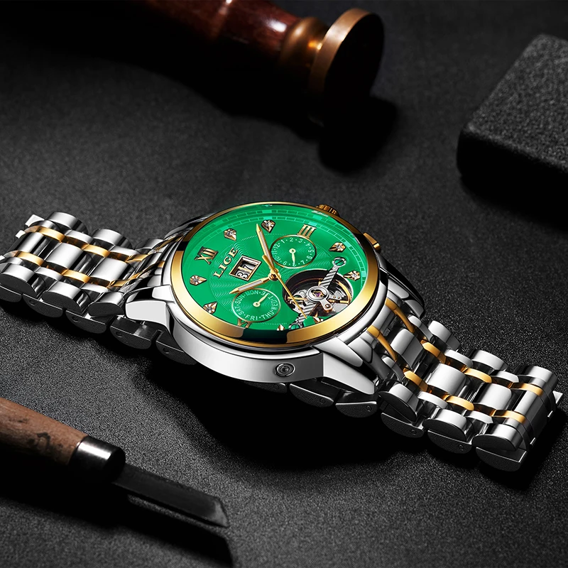 Часы наручные LIGE Мужские механические люксовые модные брендовые автоматические