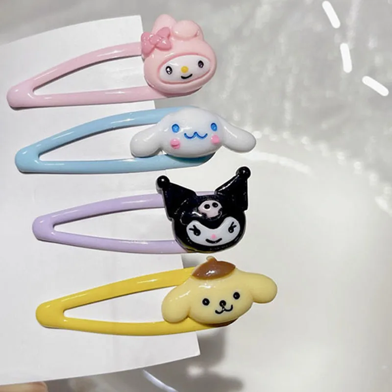

2Pcs/set Sanriod Kawaii Kuromi Cinnamoroll Dog My Melody Apanese Hair Pin Plushie Dolls Bb Clip Anime Plush Toys Girls Xmas Gift