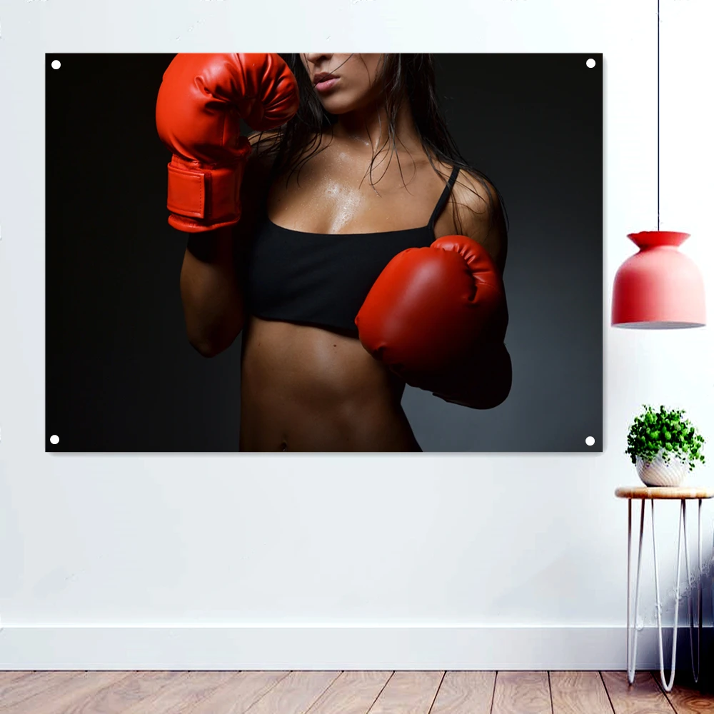 

Sexy Female Boxer Banner Flag Poster Fight Sports Workout Wallpaper Tapestry Wall Hanging Cloth For Bedroom, Living Room, Gym