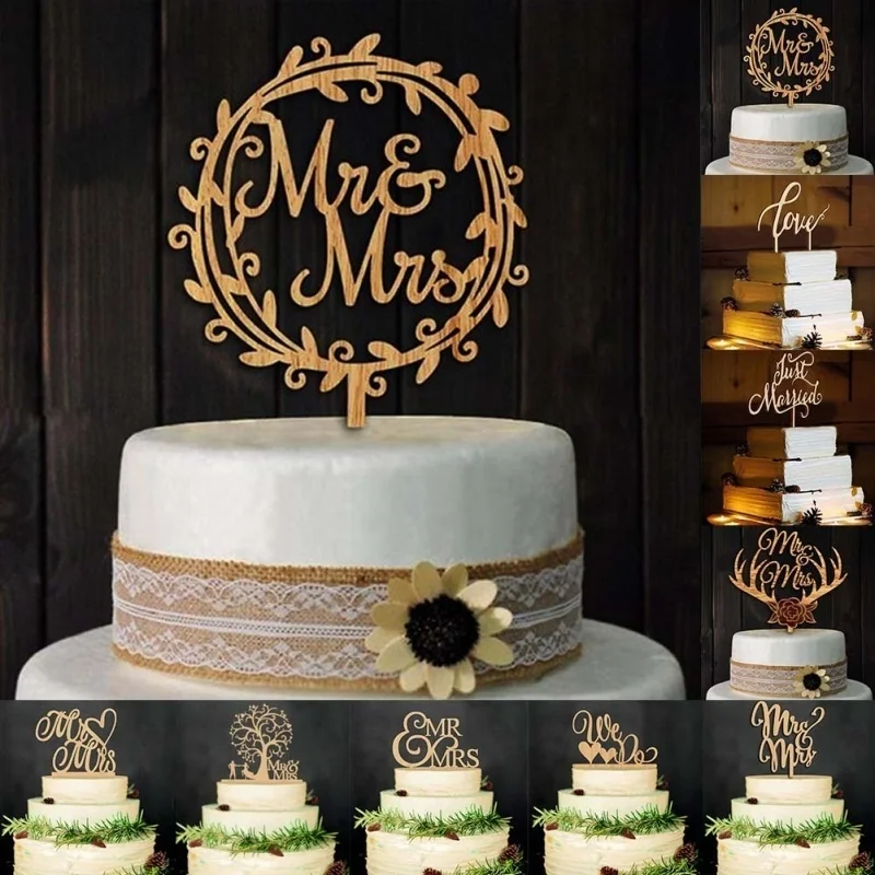 Свадебный торт Топпер декоративные Персонализированные Деревянный С Днем
