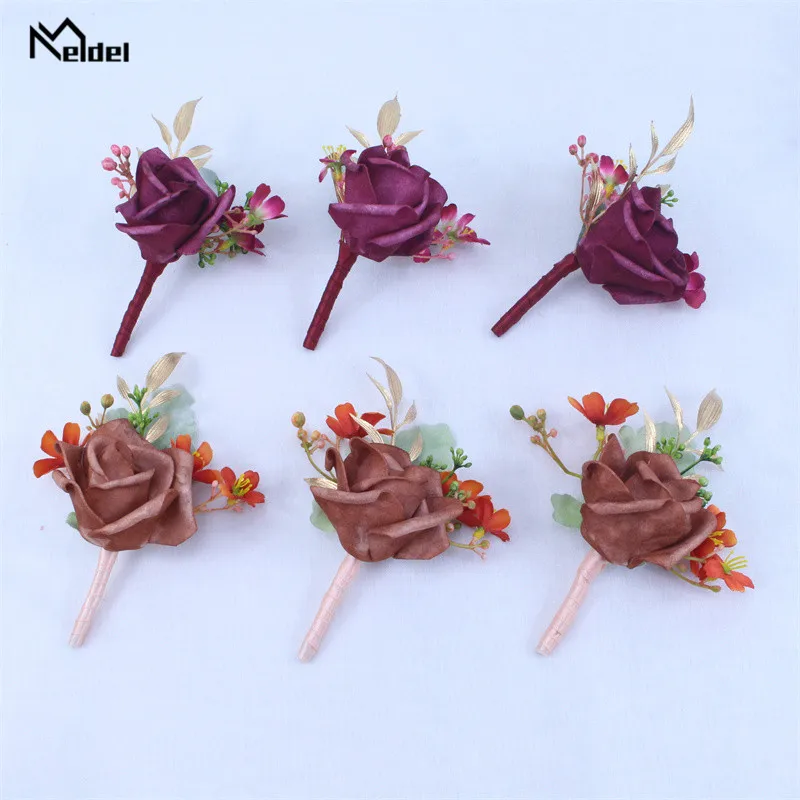 

Boutonnieres Wedding Accessories Groom Corsage Lapel Pins PE Roses Flower Men Women Buttonhole Brooch Mariage Prom Decor