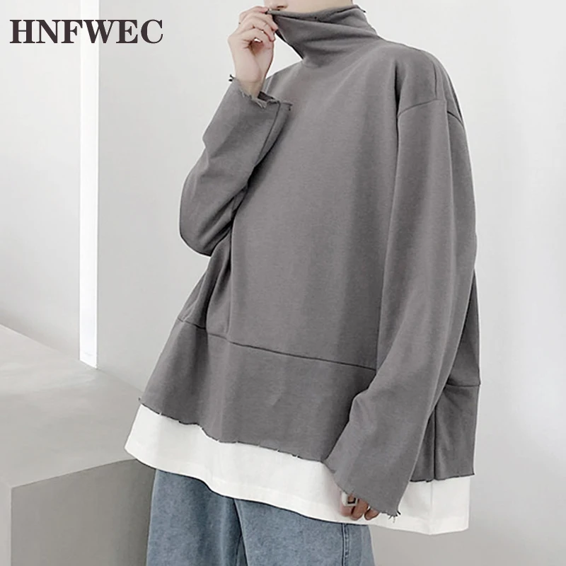 

Plus Size Fake Two Piece Sweatshirt Women Gray Loose Fashion All Match Casual 2020 New Autumn Black Pullover P583