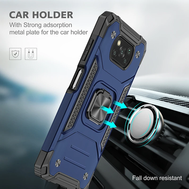 Back Cover For Xiaomi Mi POCO X3 Pro NFC M3 Shockproof Armor Ring Kickstand Car Holder Case