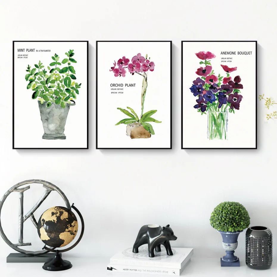 Красочные цветы зеленые растения холст живопись красивые украшение для дома