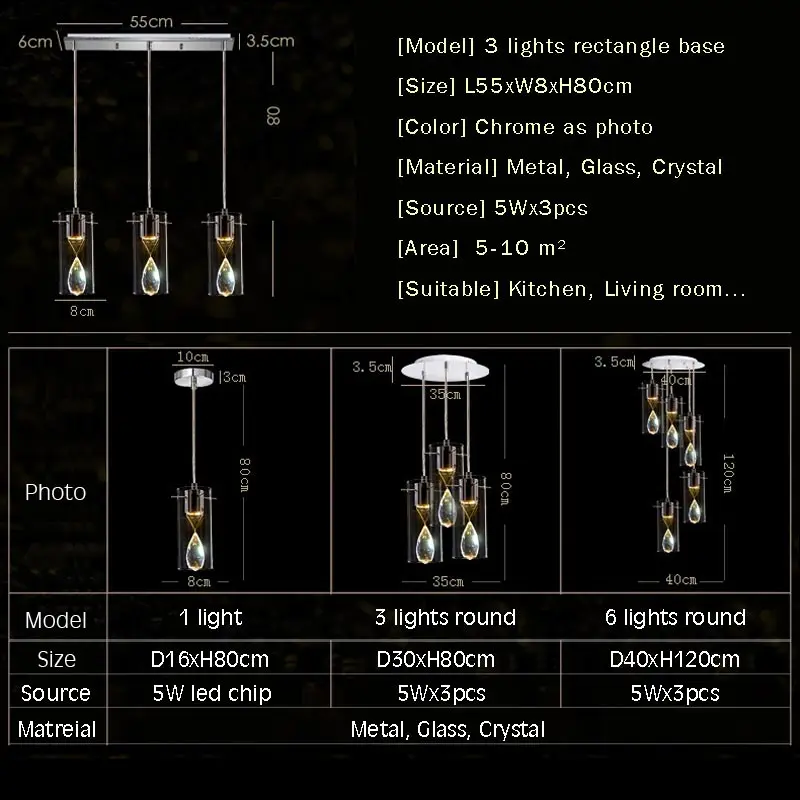 

Modern Crystal Led Pendant Light Fixtures Luxury Suspension Glass Design Hanging Lamp Dining Room Kitchen Home Decor Lighting