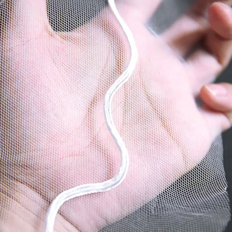 

1.5M One-Layer Women Short Fingertip Length Tulle Wedding Veil Spiral Wavy Satin Ribbon Trim Solid Color Sheer Thin Bridal Veil