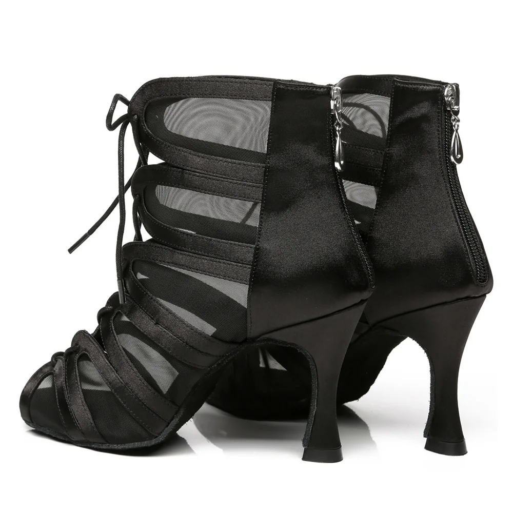 HROYL Professional Latin Dance Shoes For Women Heeled Shoes ZIP-Lace-Up Design Women's Ballroom Dancing Shoes Quality Sandals