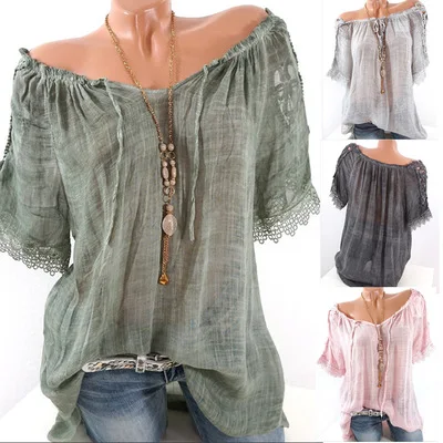 

Oversized Women Cotton T-Shirt Casual Short sleeve V Neck Loose T Shirt