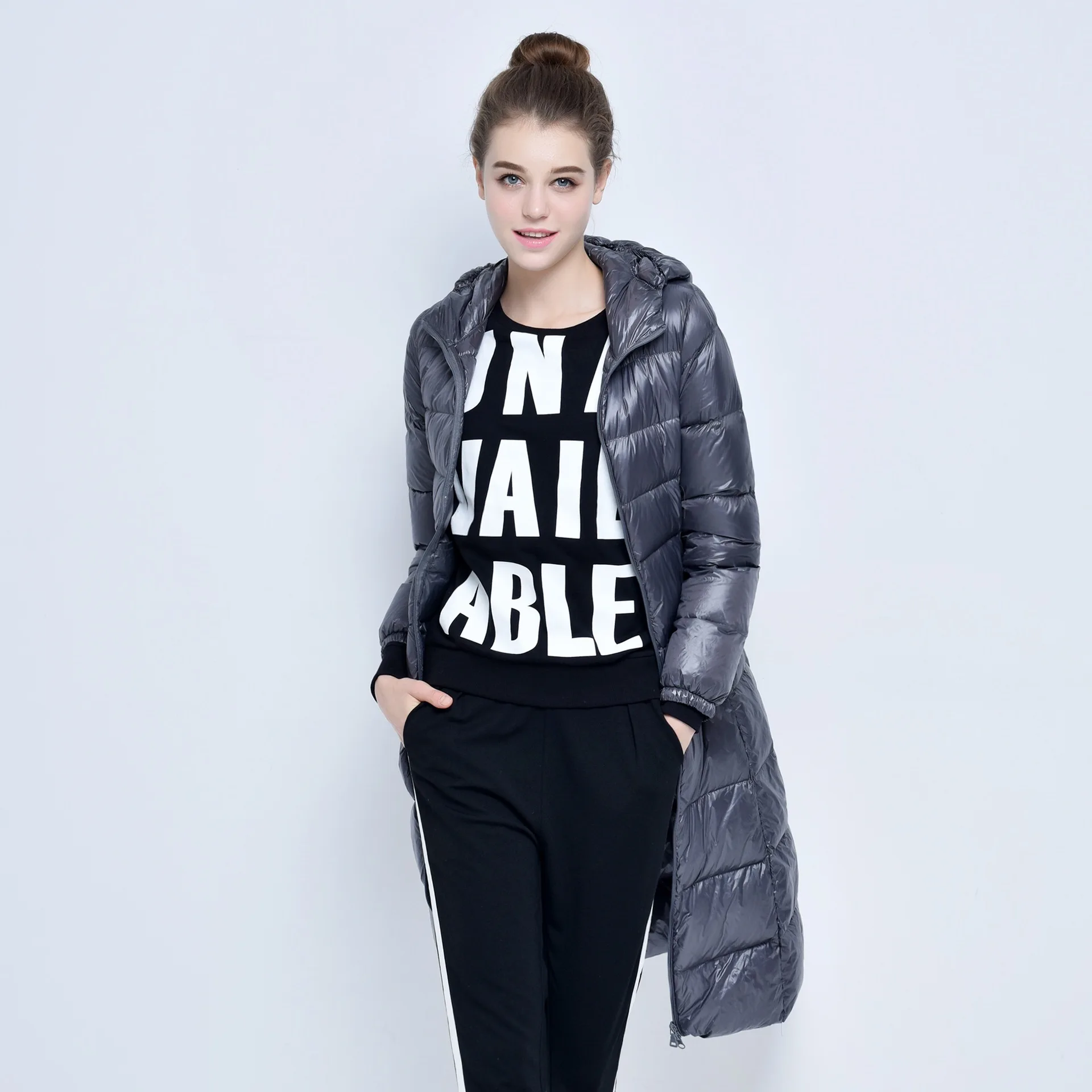 2019new long down jacket female over the knee thickening super large size coat fashion slim white duck winter clothing | Женская одежда