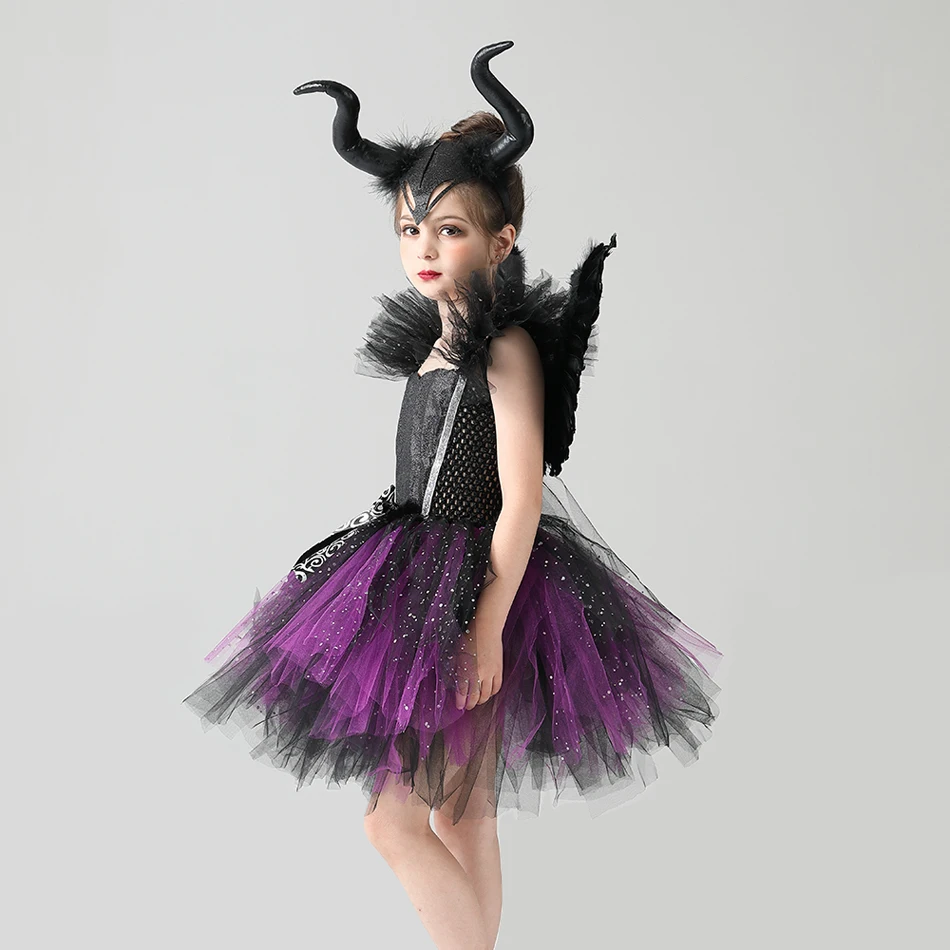 Dark Angel Costume Dress Wing Girls Evil Cosplay Outfits Clothing Baby Scary Halloween For Performance Carnival Disguise | Тематическая