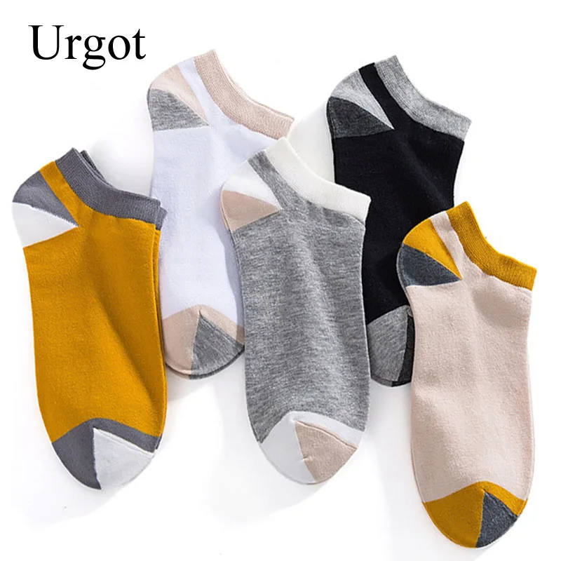 Urgot 5 Pairs Ankle Socks Men's Summer New Splicing Contrast Color Patchwork Men Cotton Invisible Boat Socks Calcetines Meias