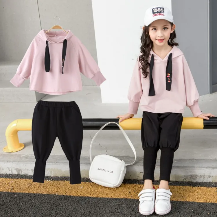 Детская одежда штаны шаровары для девочек костюм с капюшоном модный свитер в