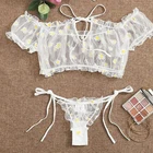 Сексуальное женское белье эротическое Для женщин вышивка с кружевным бантом, без бретелек бюстгальтер и тонкие прозрячные трусики в комплекте, одежда для сна, пижамы, бесшовные трусики lenceria para mujer