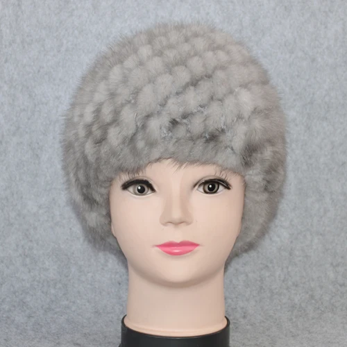Cotton Lining Winter Lovely Real Mink Fur Hat Women Good Elastic Knitted Real Natural Mink Fur Beanies Caps Real Mink Fur Cap - Цвет: gray